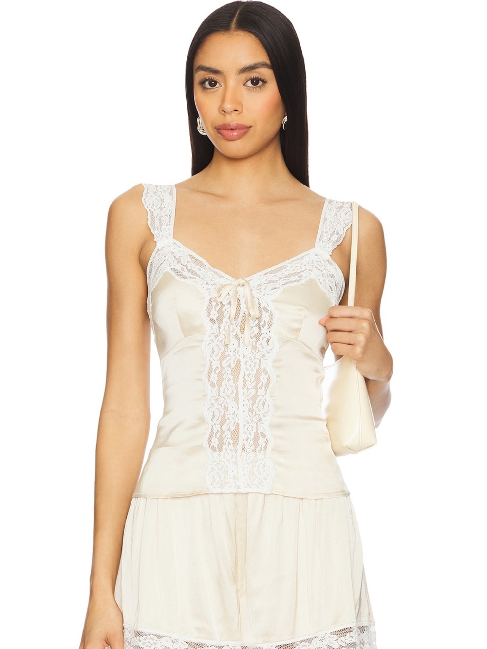 Tularosa Ivory Satin Lace-Trim Chemise Top